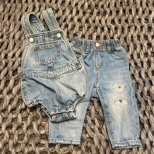 Denim overalls and denim pants